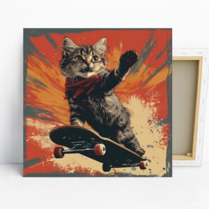 Skateboarding Cat Art