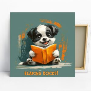 Puppy Reading Book Art