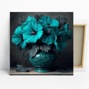 Teal Hibiscus Vase Art