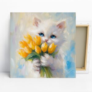 Kitten Yellow Tulips Art