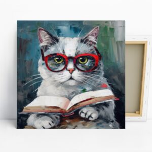 Sophisticated Cat Reading Art