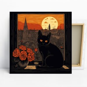 Black Cat Sunset View Art