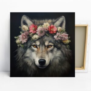 Wolf with Flower Crown Art
