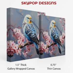 Blue Budgie Cherry Blossom Art