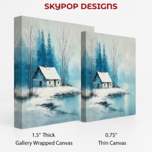 Winter Cabin Lake Art