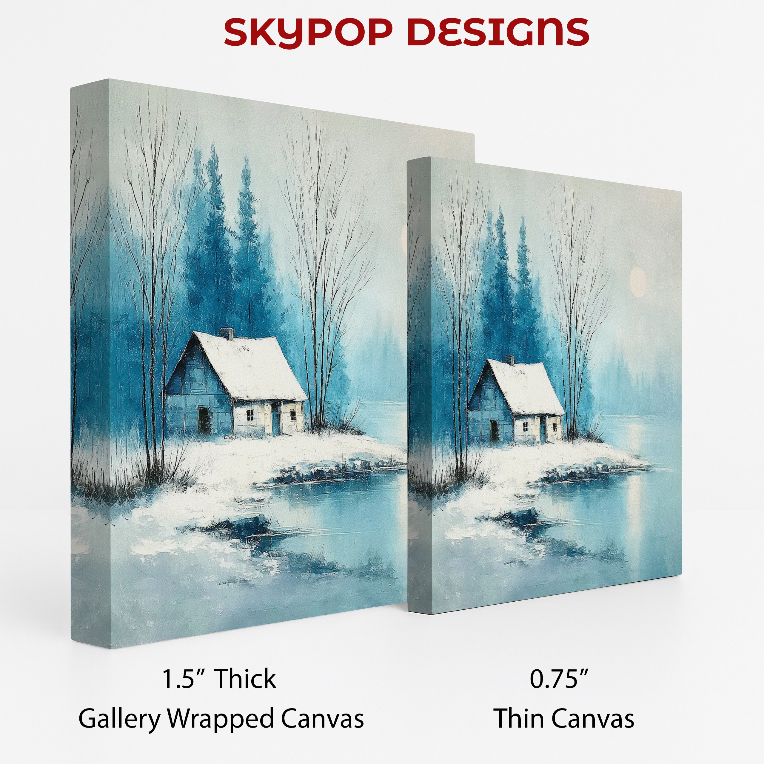 2.jpg Winter Cabin Lake Art
