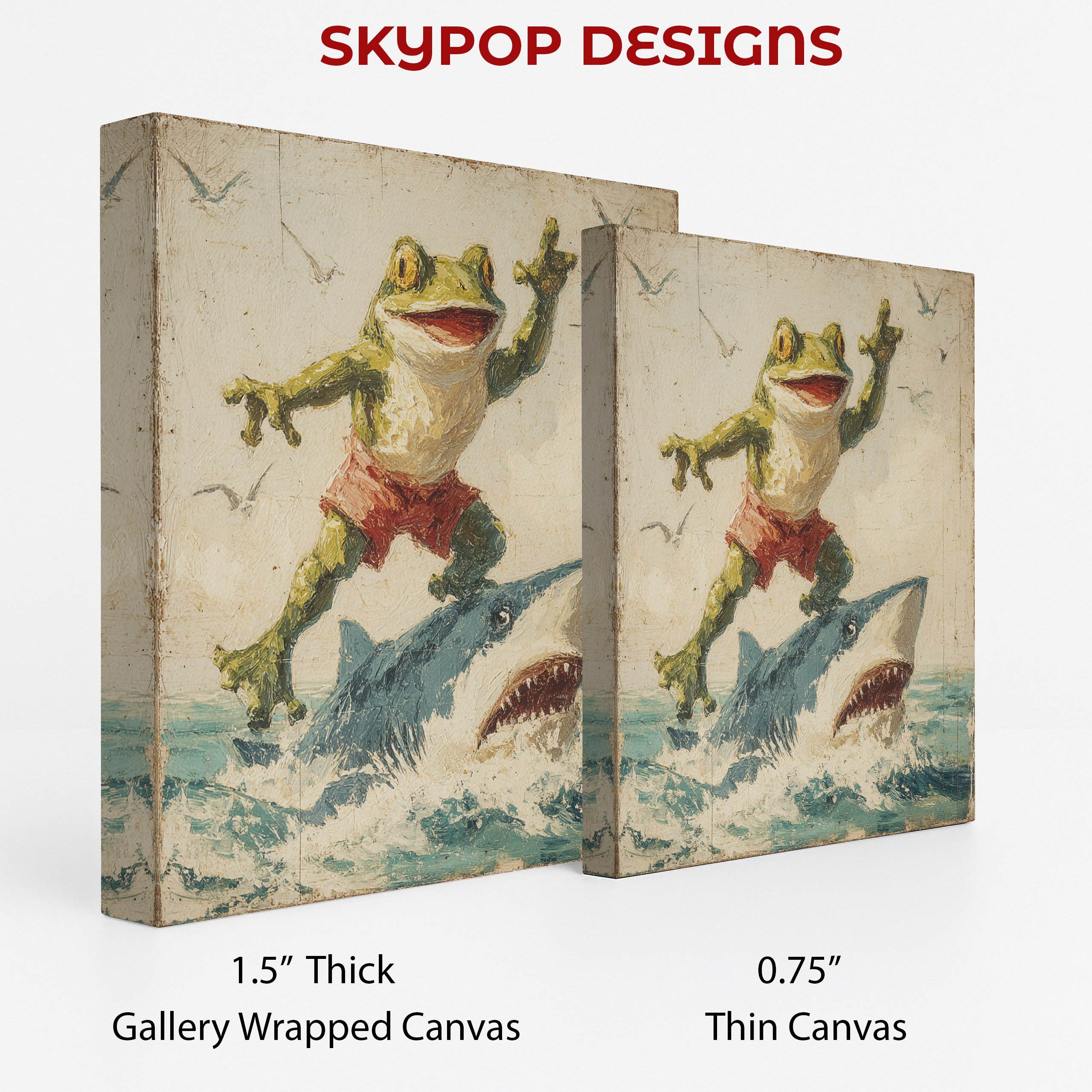 Frog Surfing Shark Art