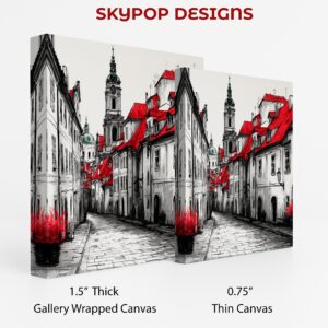 European Red Roof Cityscape Art