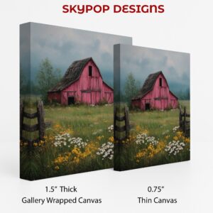 Red Barn Wildflower Art
