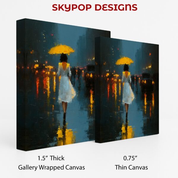 Yellow Umbrella City Night Art