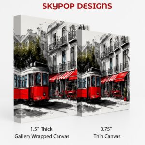 Red Tram City Scene Art