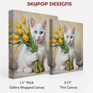 White Cat With Yellow Tulips Art