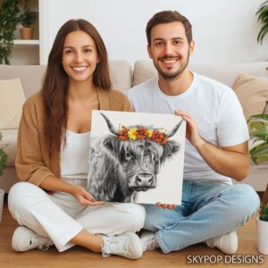 Highland Cow Floral Crown Art