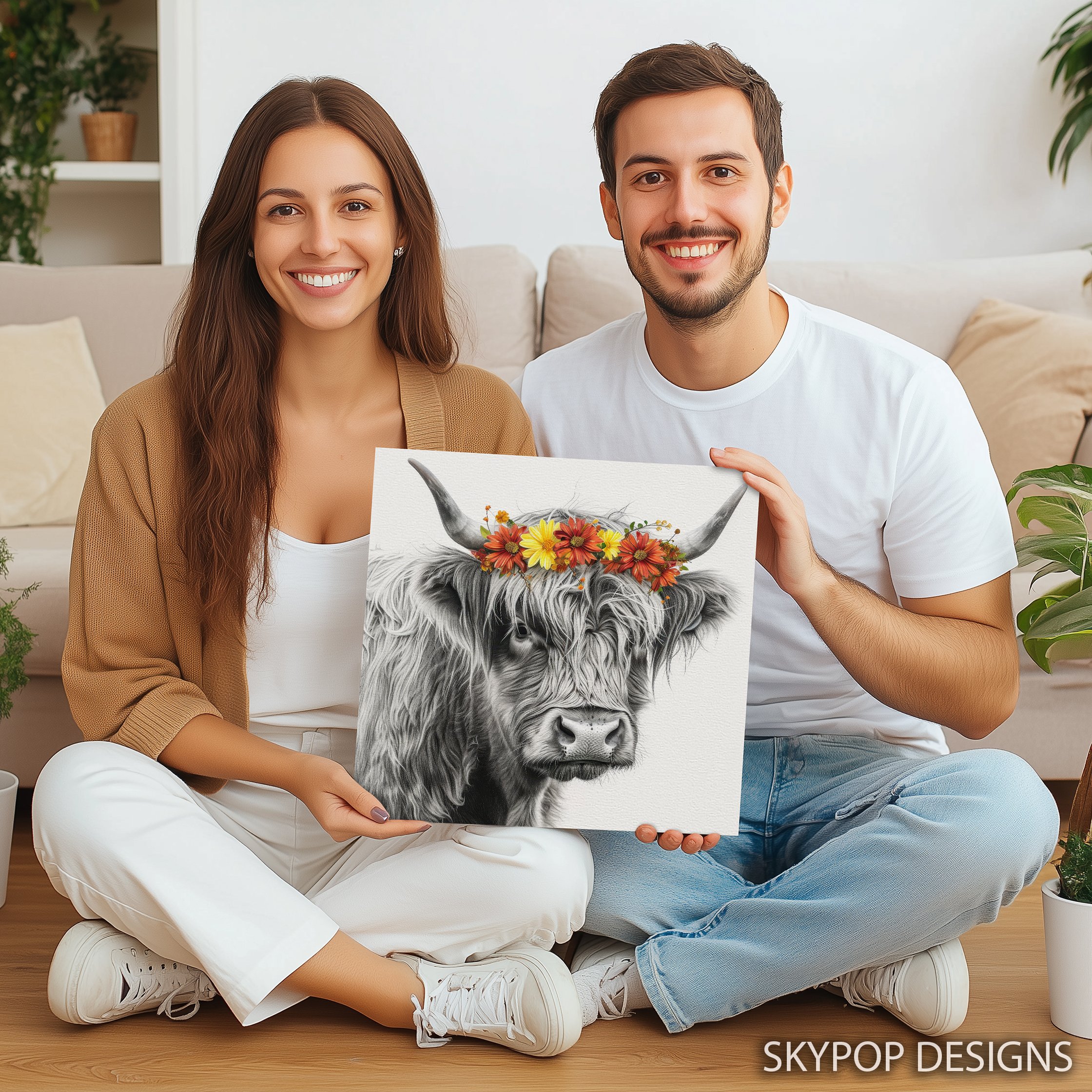 3.jpg Highland Cow Floral Crown Art