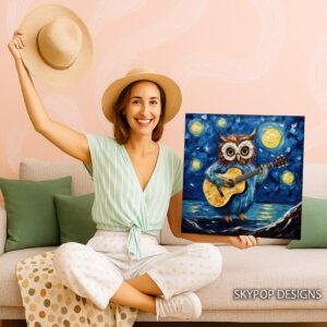 Owl Guitar Starry Night Art