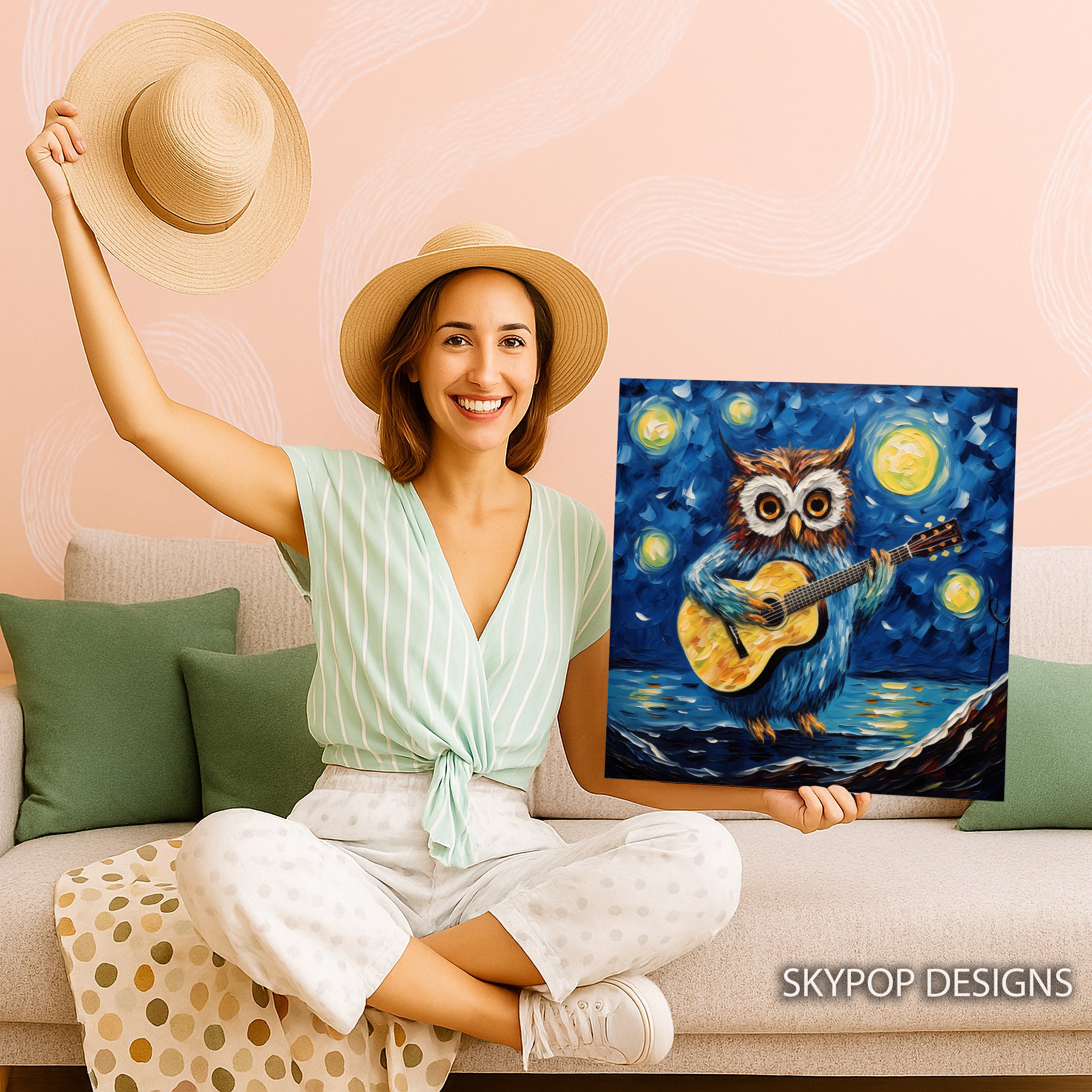 3.jpg Owl Guitar Starry Night Art