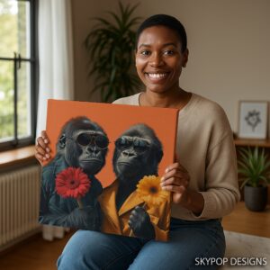 Gorillas With Flowers Art