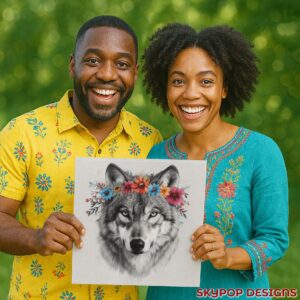 Wolf Floral Crown Art