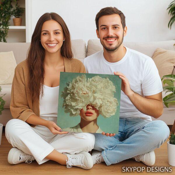 White Peony Bloom Portrait Art