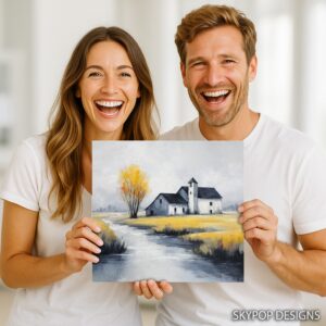 Autumn Farmhouse Stream Art