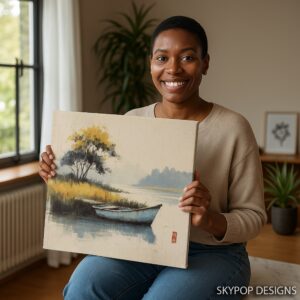 Serene Lake Boat Art