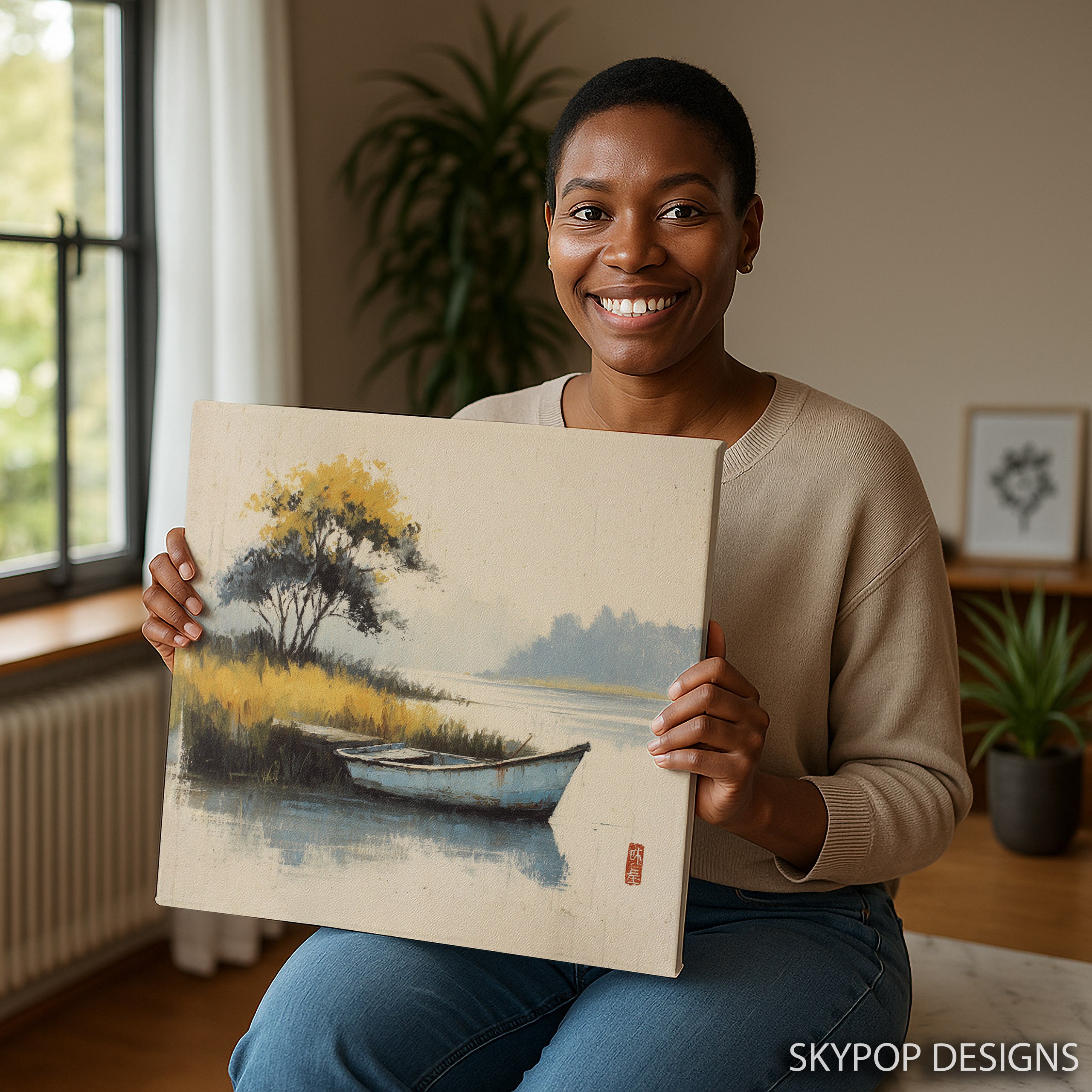 3.jpg Serene Lake Boat Art