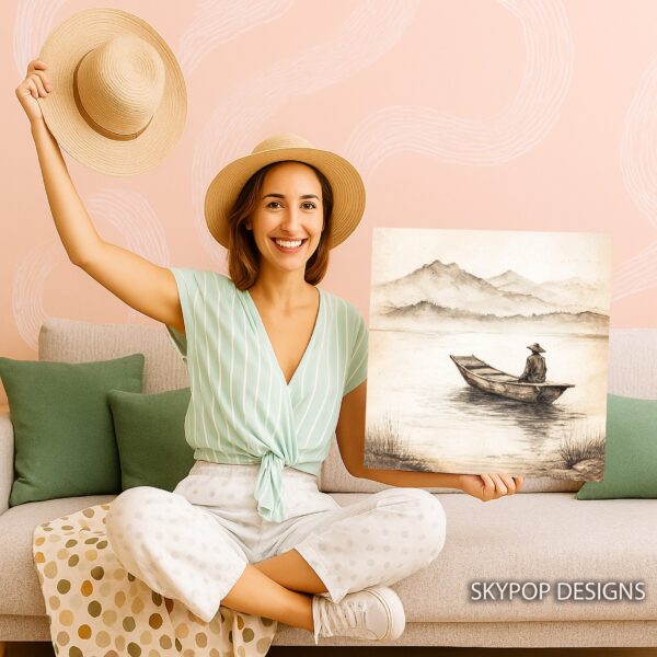 Tranquil Lake Boat Art