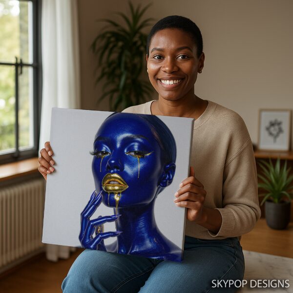 Blue Gold Drip Art