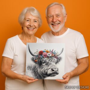 Highland Cow Floral Crown Art