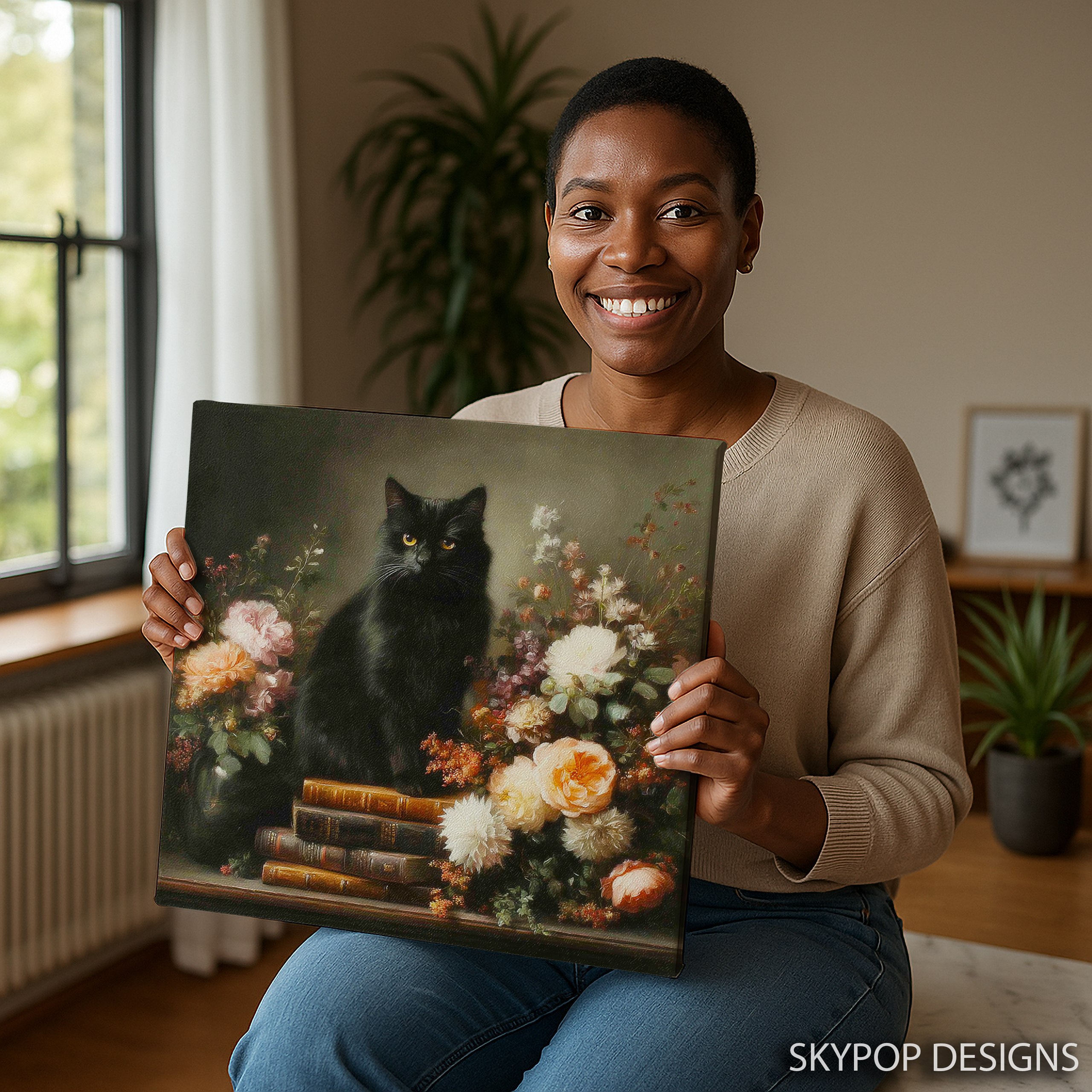 3.jpg Black Cat Floral Books Art