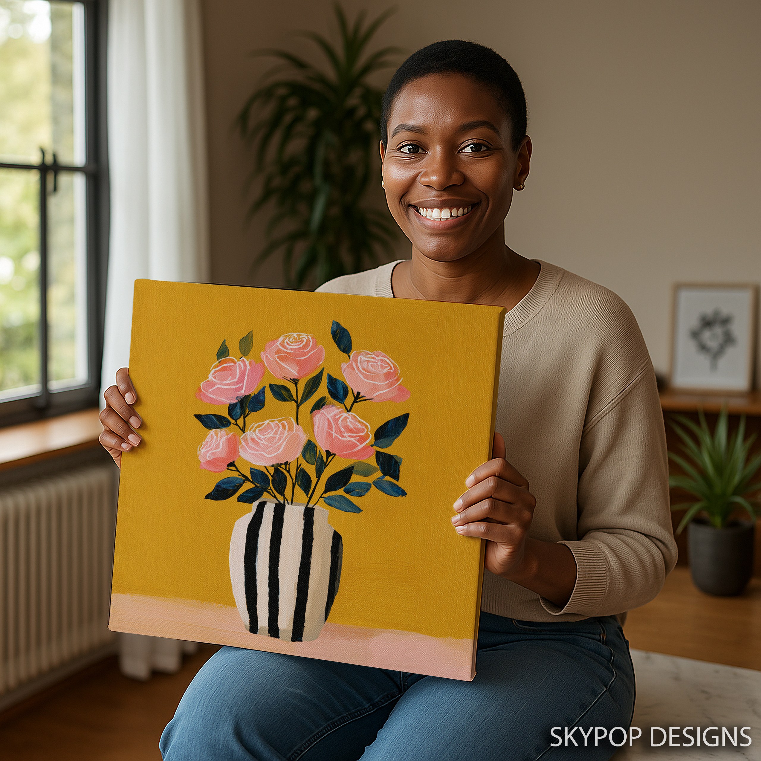 3.jpg Striped Vase Rose Art
