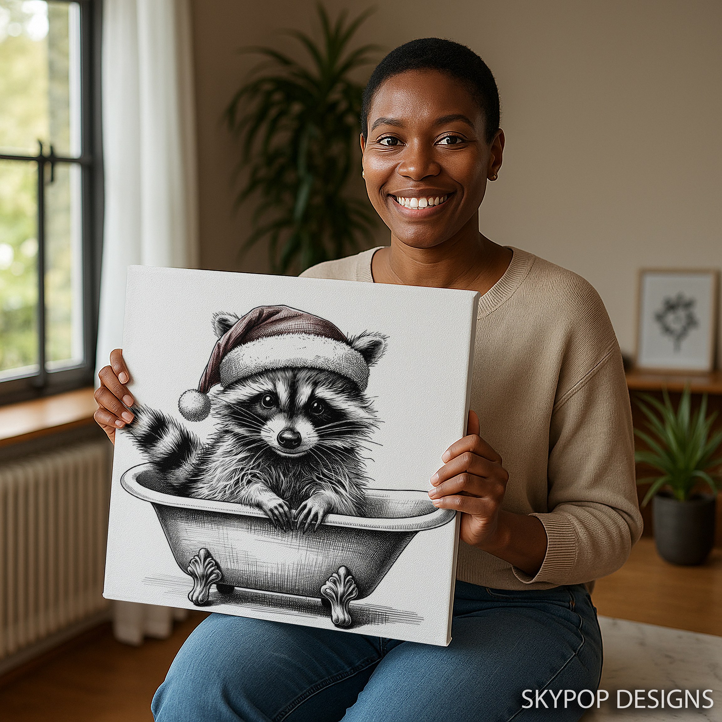 3.jpg Raccoon Christmas Bath Art
