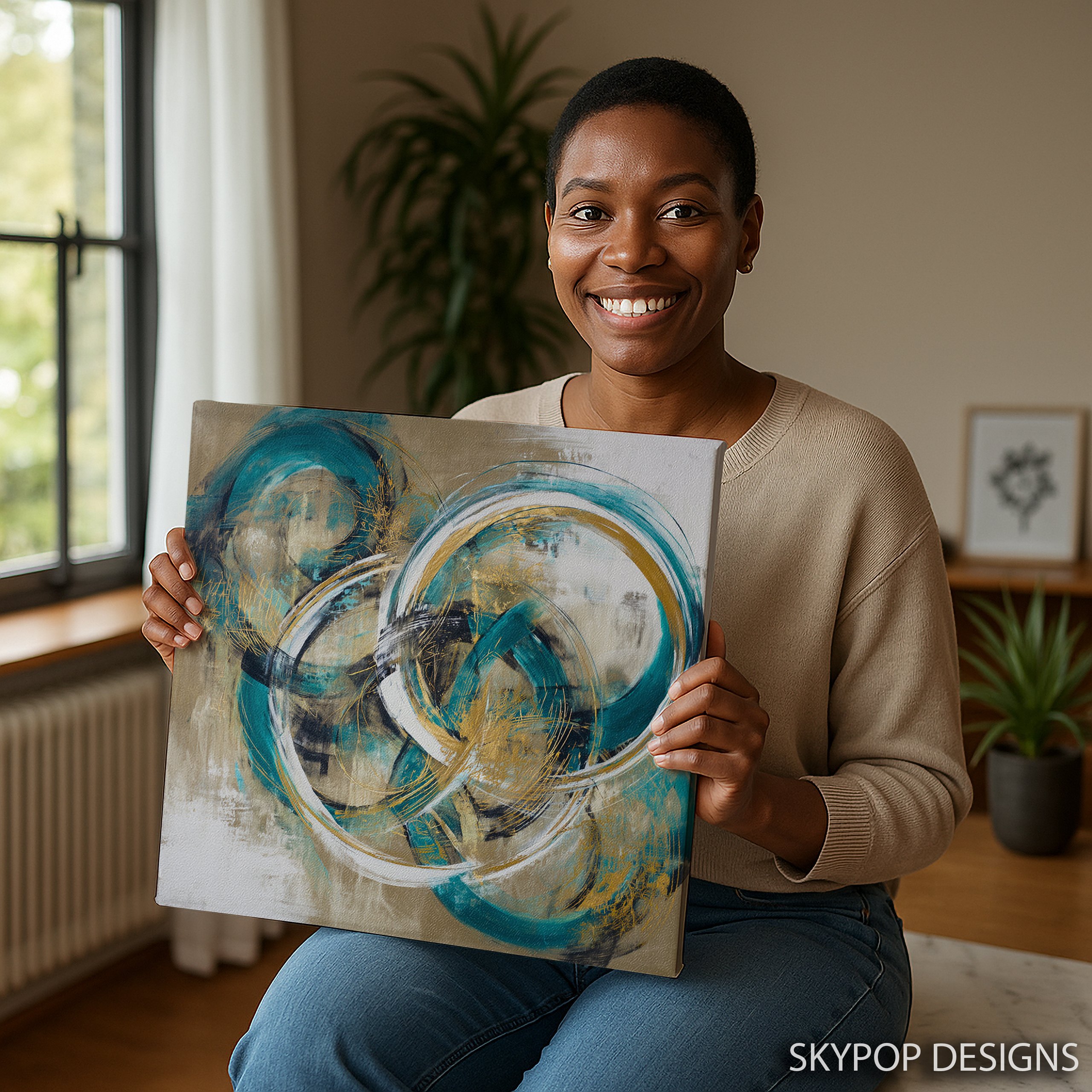 3.jpg Teal Circles Abstract Art