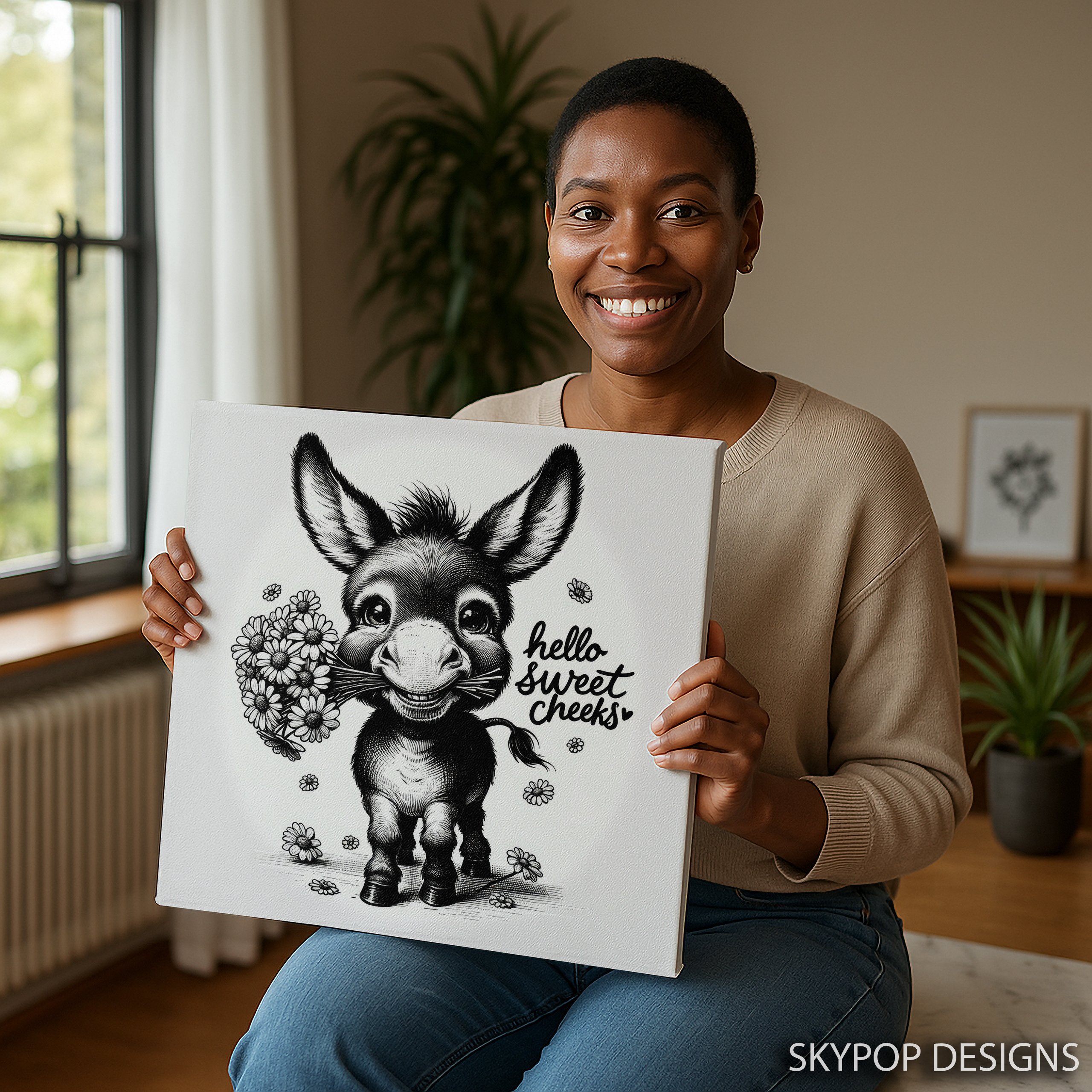 3.jpg Donkey Holding Flowers Art