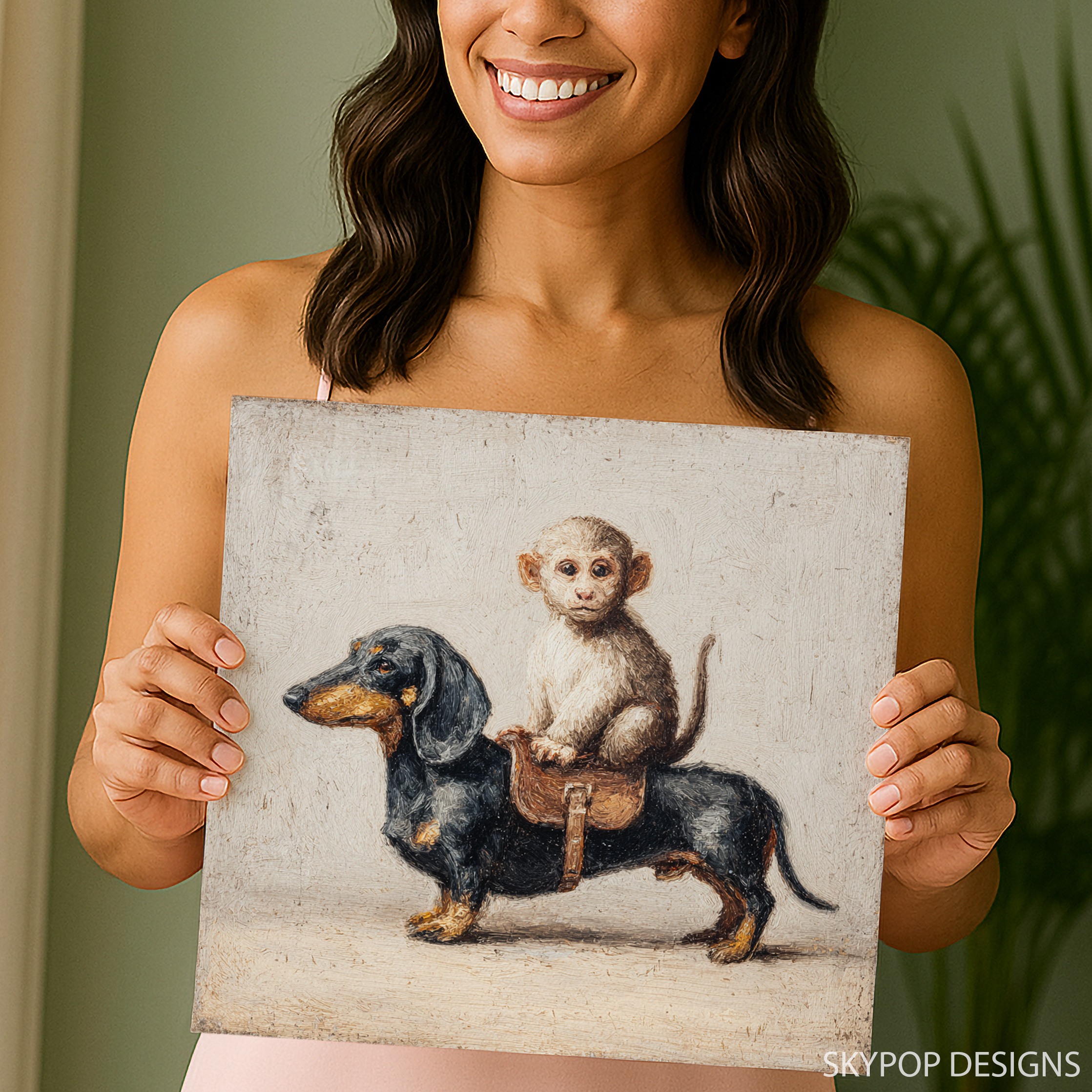 3.jpg Monkey Riding Dachshund Art