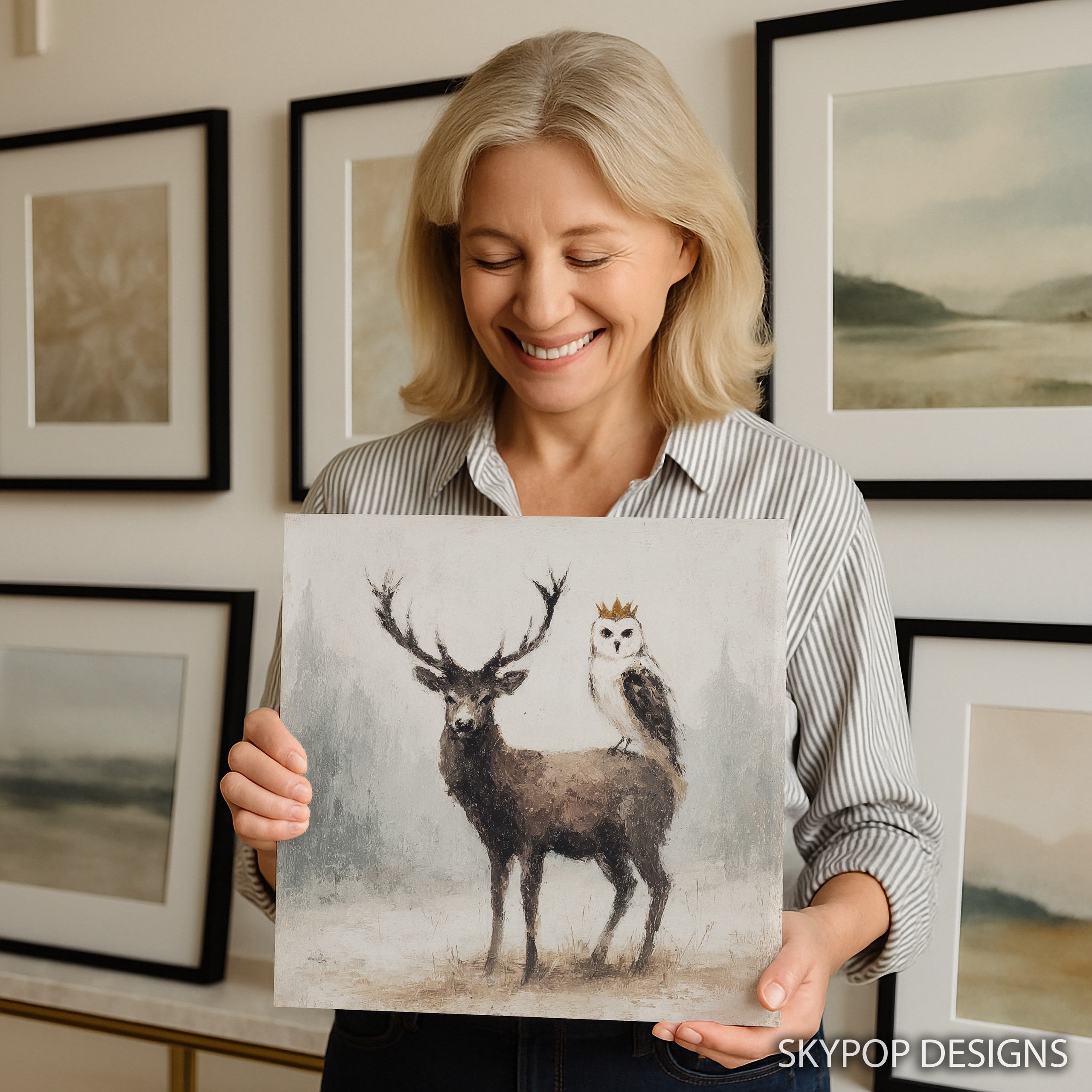 3.jpg Crowned Owl and Deer Art
