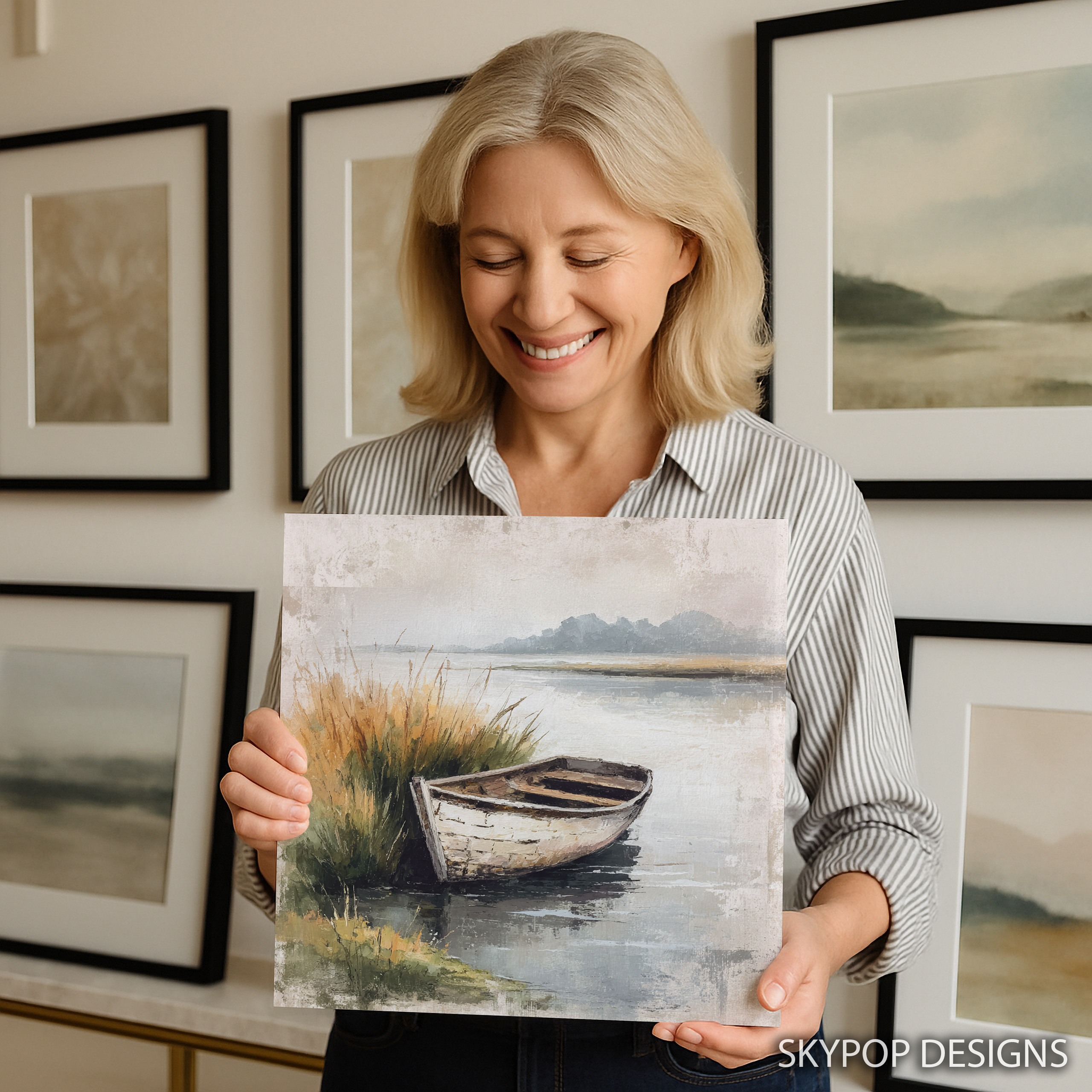 3.jpg Tranquil Lakeside Boat Art