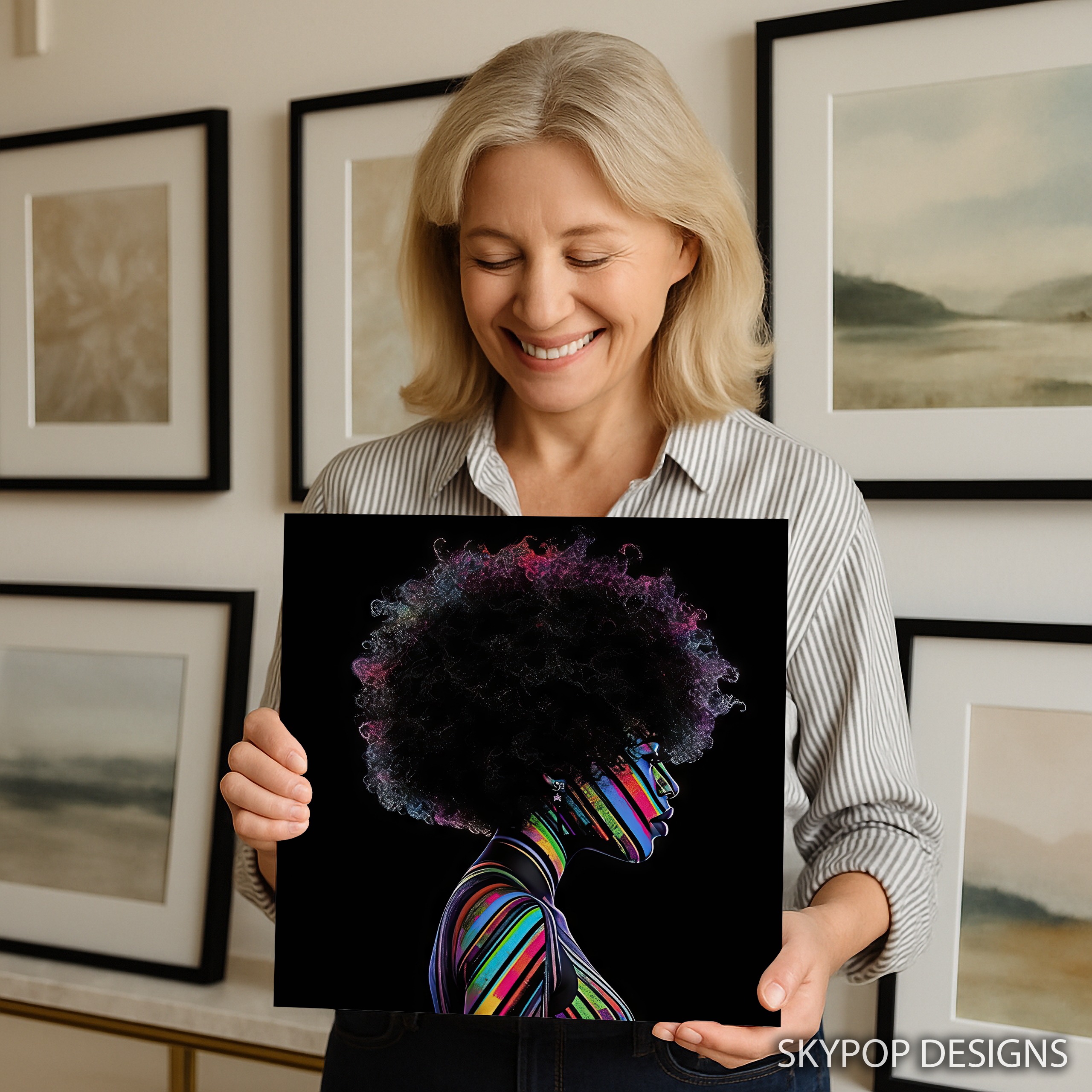 3.jpg Rainbow Streaks Afro Woman Art