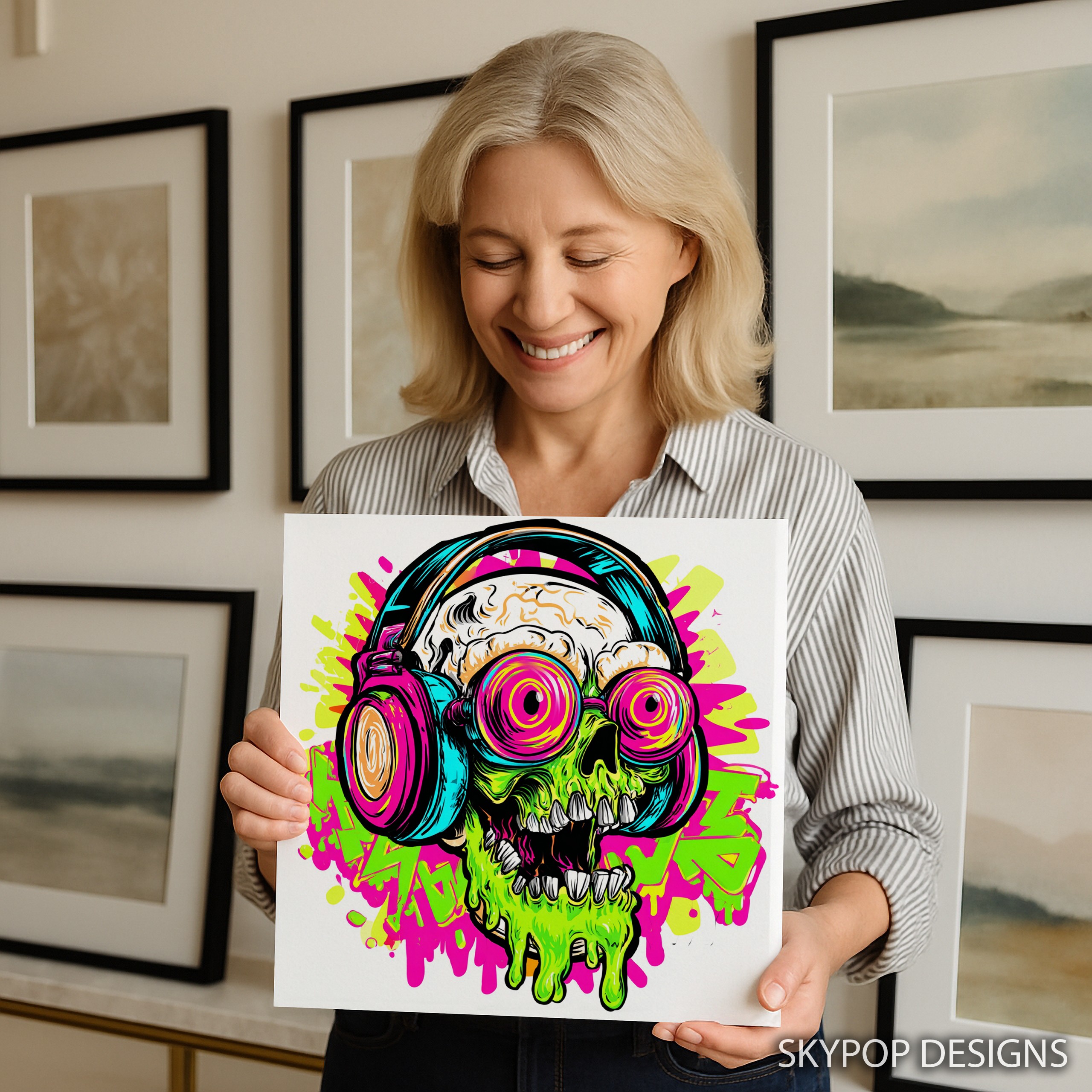 3.jpg Neon Skull Headphones Art