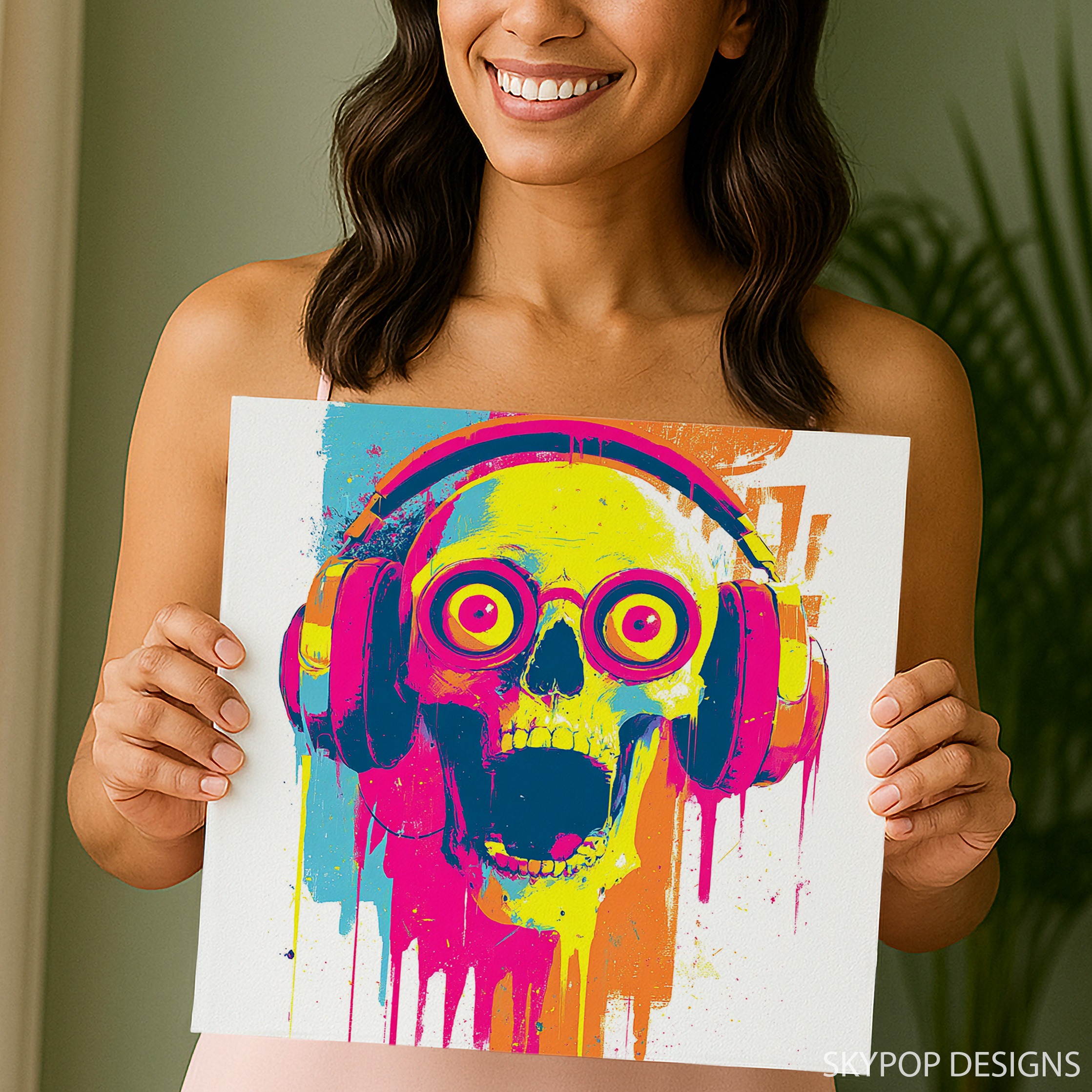 3.jpg Neon Skull Headphones Art