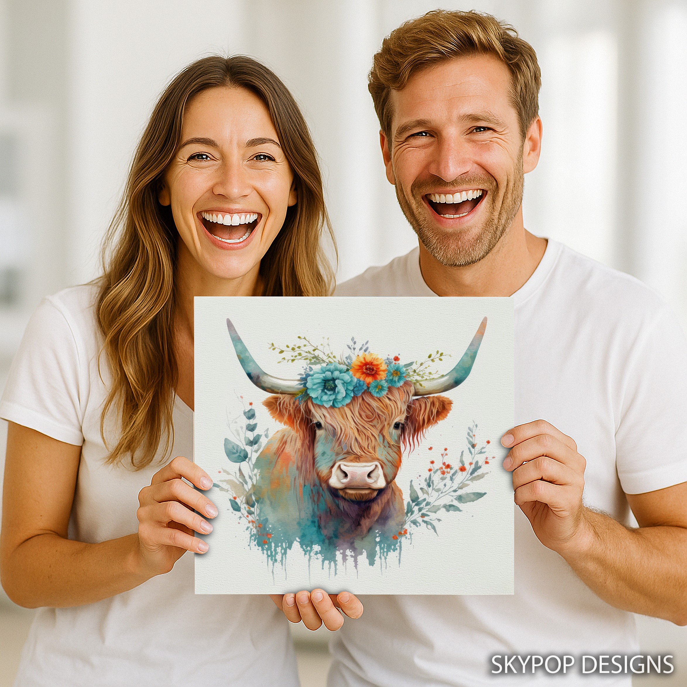 3.jpg Highland Cow Floral Crown Art
