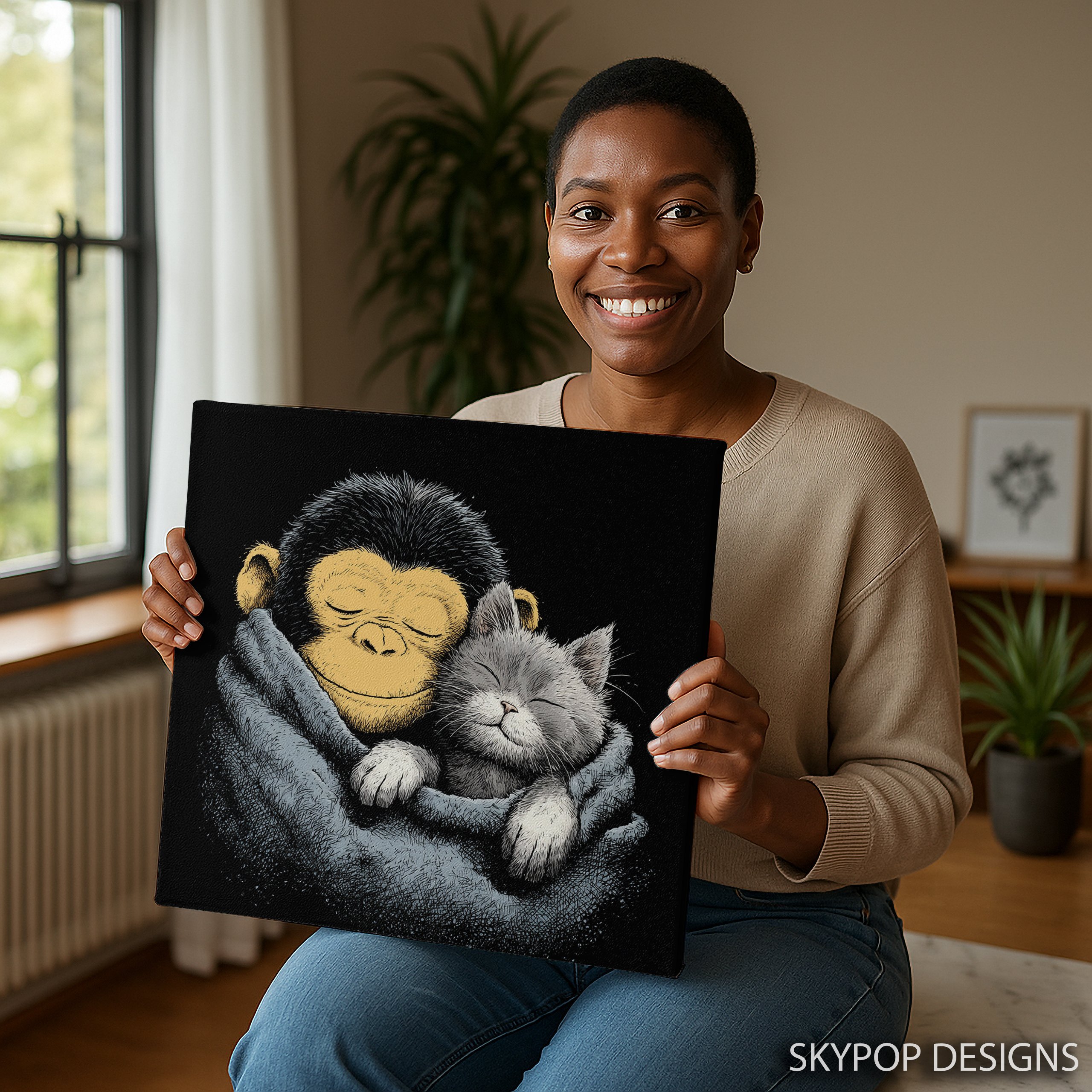 3.jpg Monkey Cat Cuddle Art