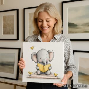 Elephant Reading Book Art