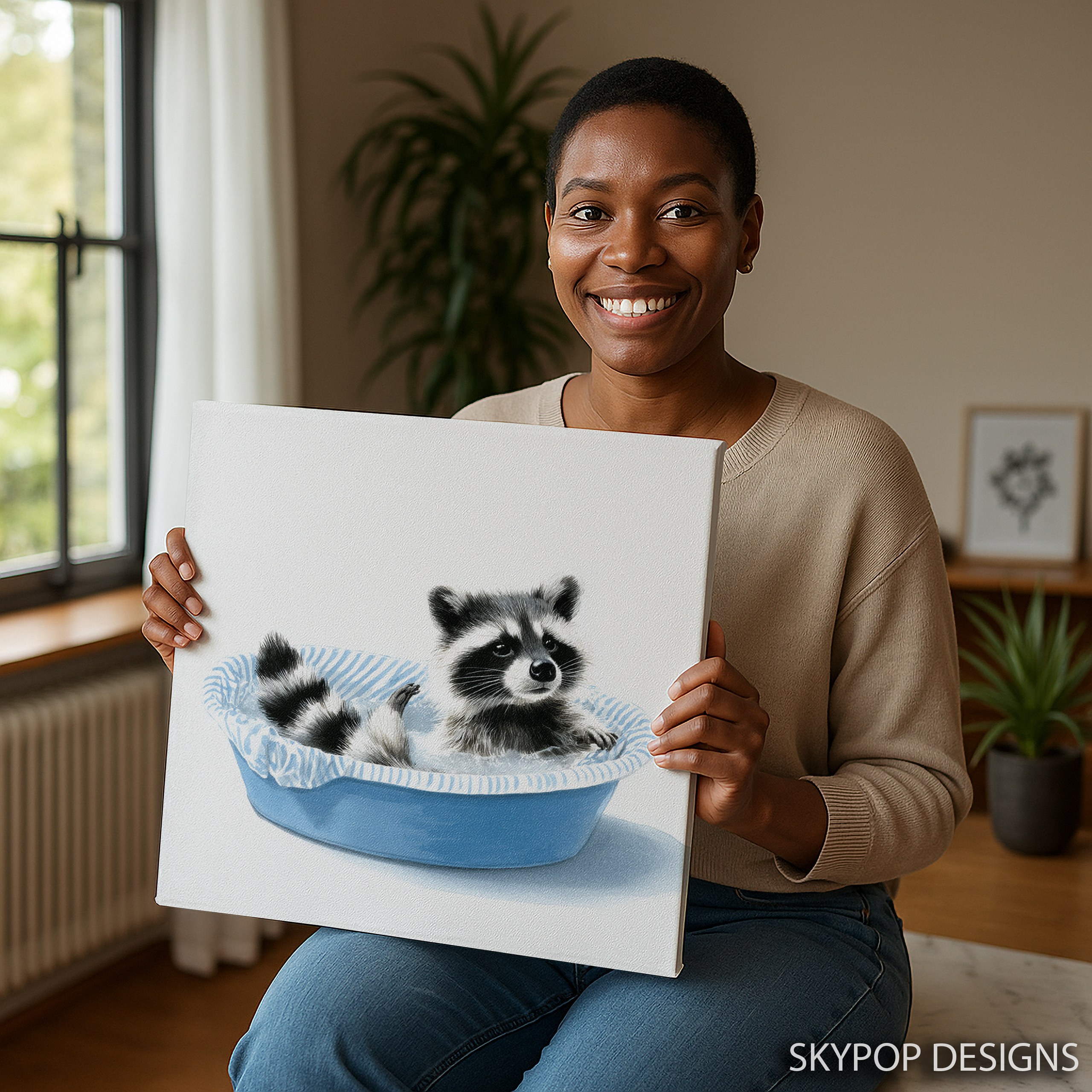 3.jpg Raccoon Bath Time Art
