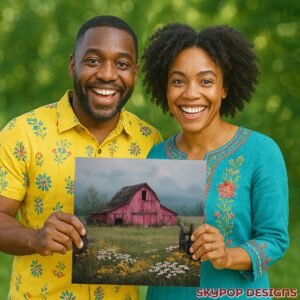 Red Barn Wildflower Art