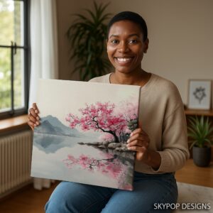 Cherry Blossom Lake Reflection Art