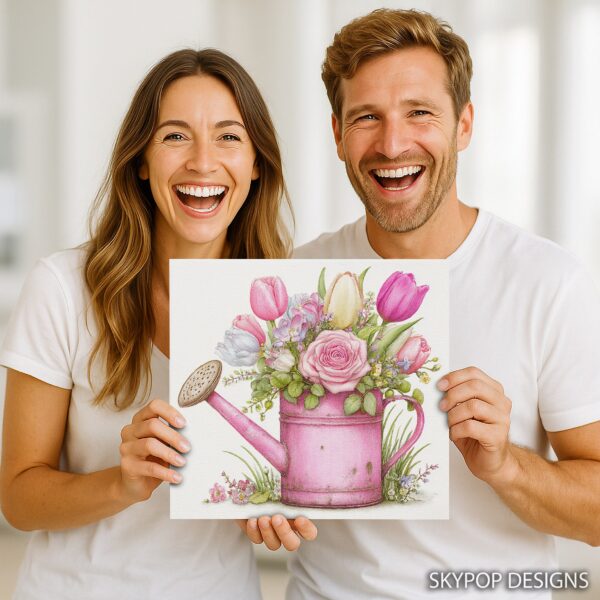 Pink Watering Can Flower Art