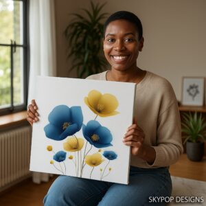 Blue Yellow Poppy Art