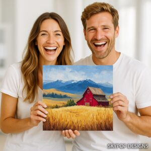 Red Barn Mountain Landscape Art