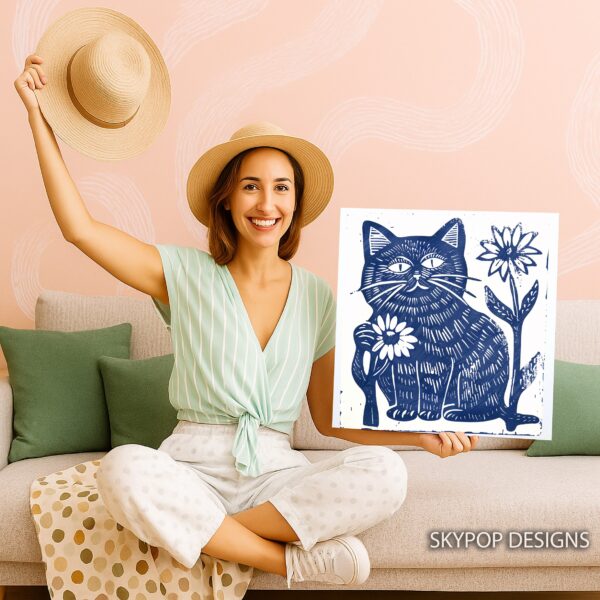 Blue Cat Flower Art